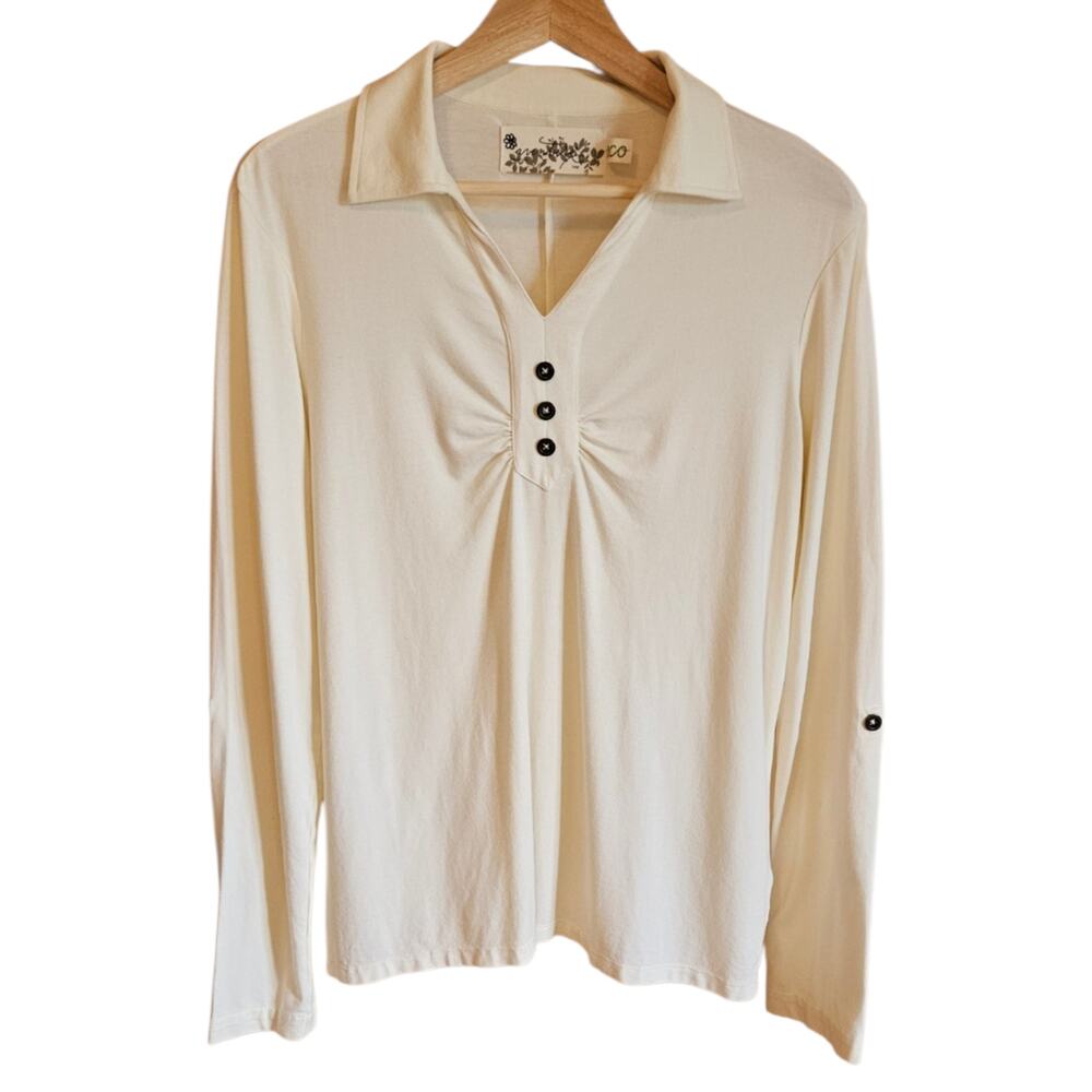 Aventura Eco Bamboo Organic Cotton Long Sleeve Henley Top Cream Large